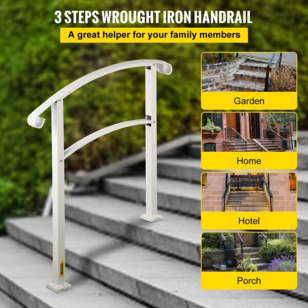 VEVOR outdoor handrails for 3 steps in garden, home, hotel, and porch settings.