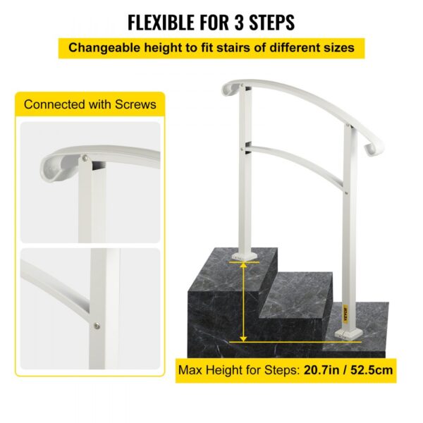 VEVOR outdoor handrails, adjustable height, for 3 steps, connected with screws.