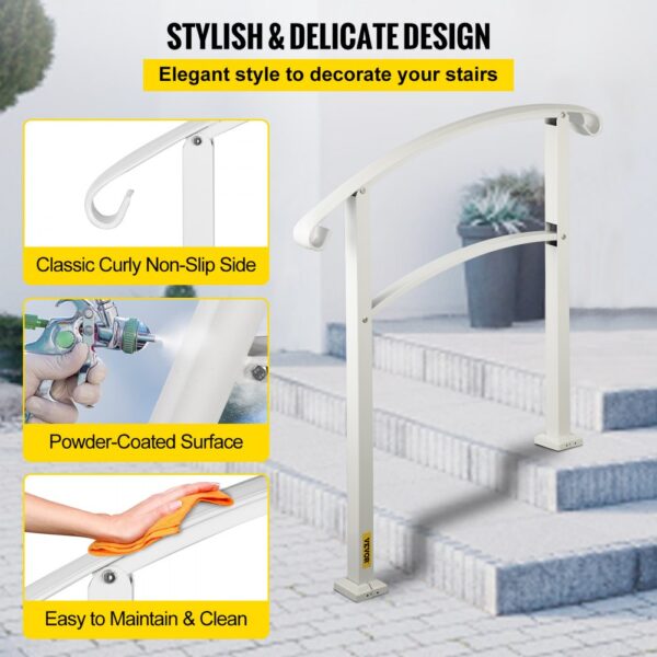 VEVOR outdoor handrails with classic curly non-slip side, powder-coated surface, and easy maintenance.