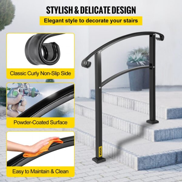 stylish VEVOR handrail for outdoor steps with non-slip side and powder-coated surface.