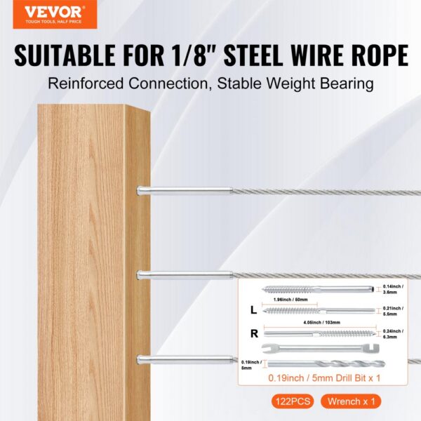 VEVOR steel wire rope kit with reinforced connection for stable weight bearing.