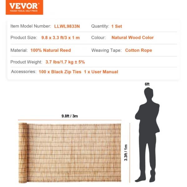 VEVOR Reed Fence Backyard Landscaping Privacy Blind Fencing Screen 9.8' x 3.3'