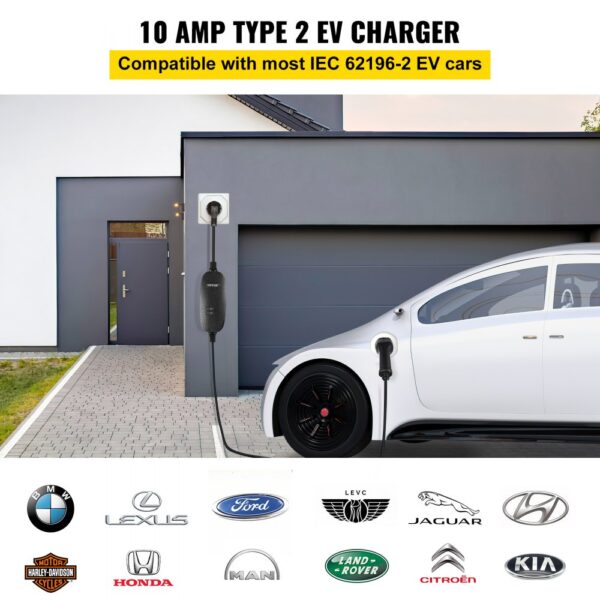 VEVOR Portable EV Charger, Type 2 10A, Electric Vehicle Charger 6 Metre Charging Cable with UK 3 Pin Plug, IP66 Max Waterproof Level,3kW 250V IEC 62196-2 Home EV Charging Station with Carry Bag, CE