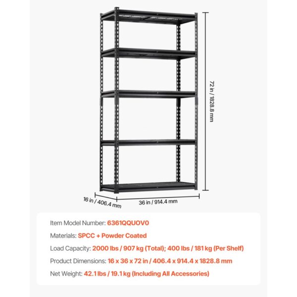 VEVOR Storage Shelves 5 Tier Adjustable Heavy Duty Garage Shelving Unit 2000 lbs