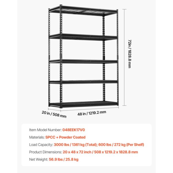 VEVOR Storage Shelves 5 Tier Adjustable Heavy Duty Garage Shelving Unit 3000 lbs