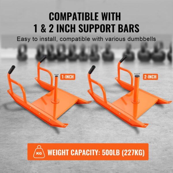 VEVOR Weight Training Pull Sled, Fitness Strength Speed Training Sled with Handle, Steel Power Sled Workout Equipment for Athletic Exercise & Speed Improvement, Suitable for 1"&2" Weight Plate, Orange