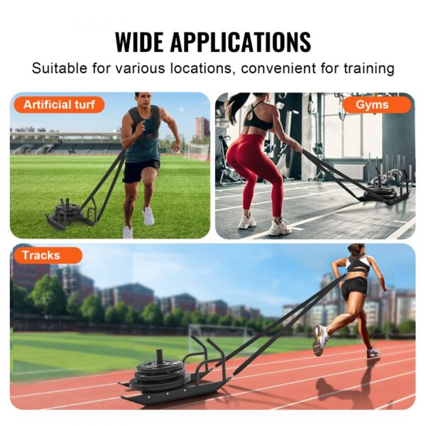 VEVOR weight training sled for artificial turf, gyms, and tracks; versatile fitness equipment for workouts.