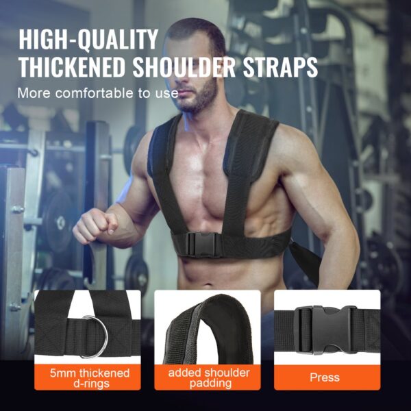 VEVOR weight training pull sled with thickened shoulder straps, 5mm d-rings, and added padding.