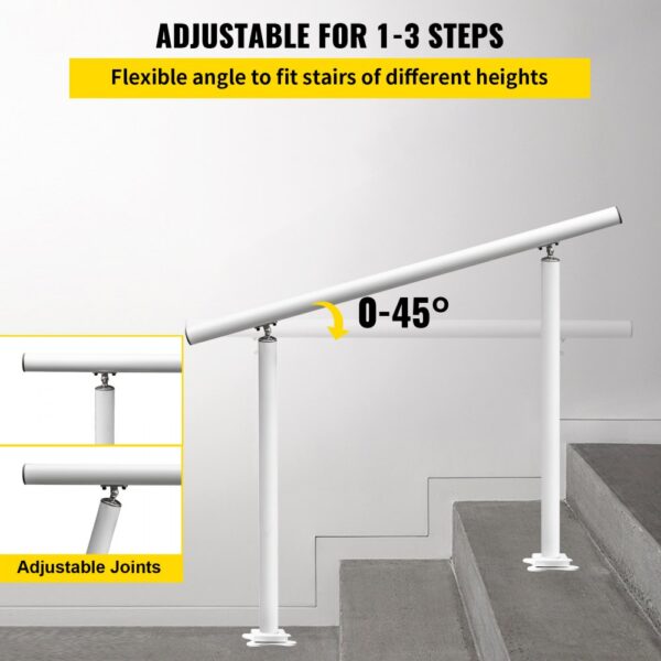 VEVOR outdoor stair railing adjustable from 0-45 degrees for 1-3 steps.