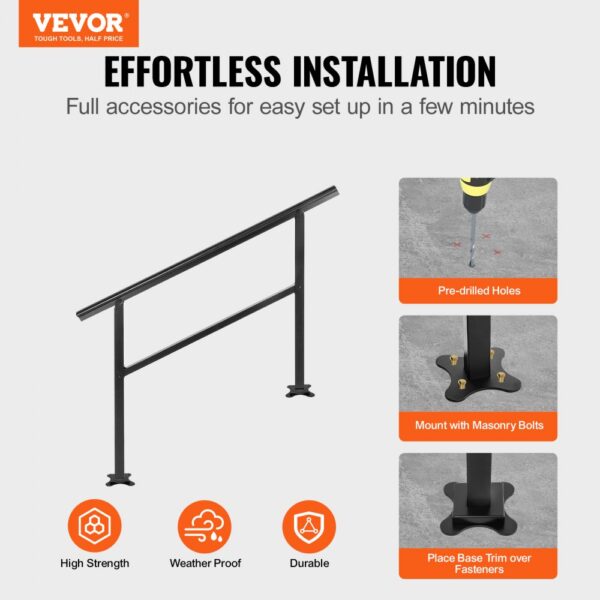 VEVOR outdoor handrail easy installation with pre-drilled holes, weatherproof, and durable.