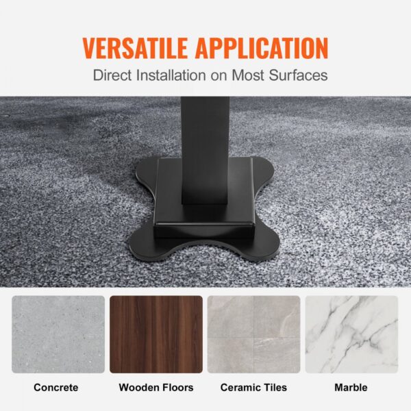 VEVOR outdoor handrail base on various surfaces: concrete, wooden floors, ceramic tiles, marble.