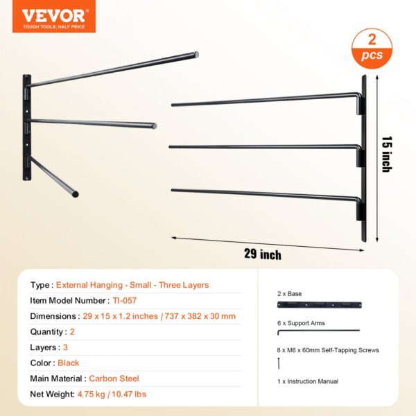 VEVOR Wall Mounted Saddle Rack Three Tiers Swing Out Saddle Pad Holder