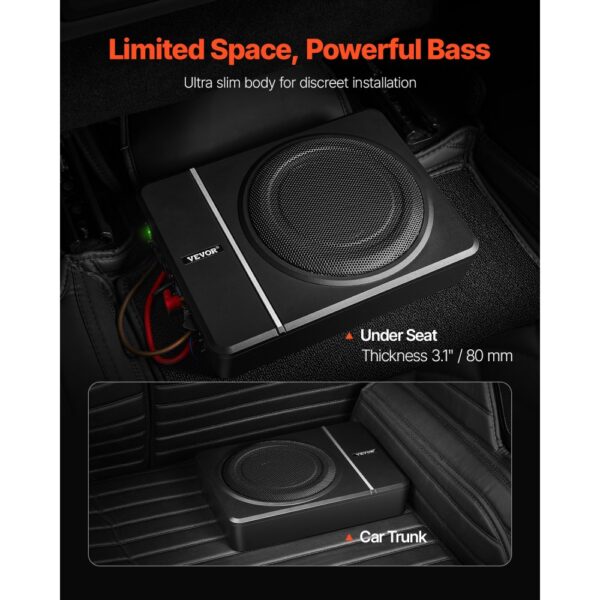 VEVOR 8" 240W Under Seat Car Subwoofer Slim Powered Car/Truck Subwoofer System