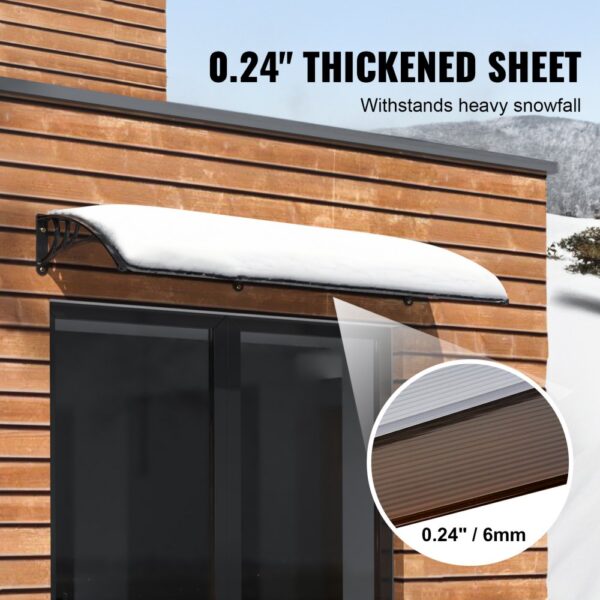 VEVOR window door awning with 0.24" thickened sheet, designed to withstand heavy snowfall.