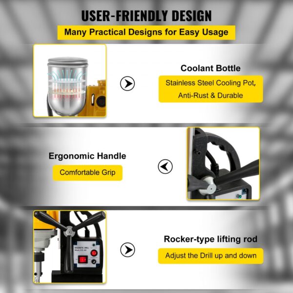 VEVOR MD40 1-1/2 in. Electric Magnetic Drill Press Drilling Machine with 11PC HSS Cutter Set Precise Annular Cutter Kit Compact Switchable Evolution 1100W Magnet Force