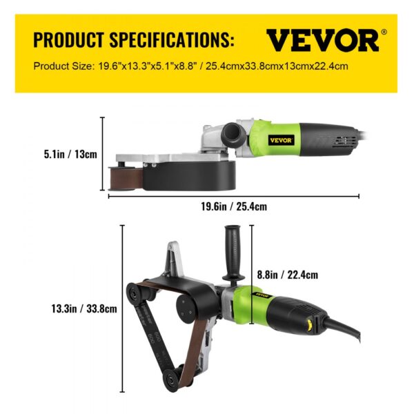 VEVOR 800W Tube Belt Sander Stainless Steel Pipe Tube Polisher Grinder, 180mm Polishing for Stainless Steel Aluminum 6 Speed 3000RPM Sanding Polishing Polisher