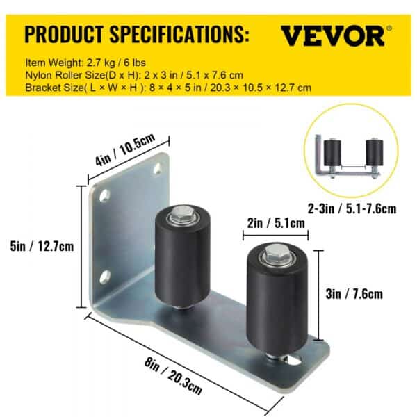 VEVOR Gate Roller Guide 3" Black Nylon Zinc Painted Sliding with L-Shape Bracket and Adjustable Bolts Support Assembly-2 Pack