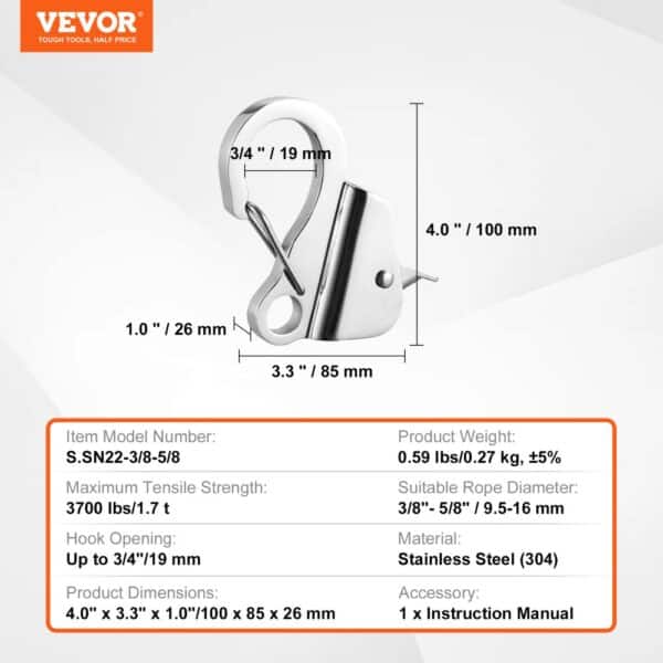 VEVOR Boat Anchor Hook Stainless Steel Knotless Anchor System with Quick Release