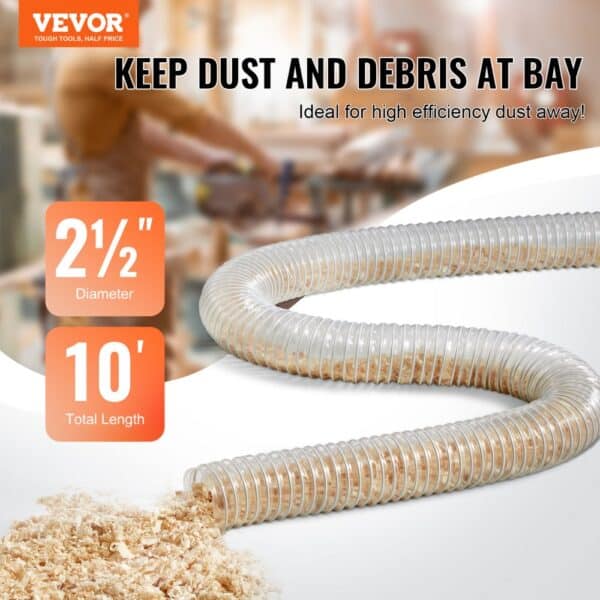 VEVOR 2.5'' x 10' Dust Collection Hose Thickened PVC Flexible Clear Hose