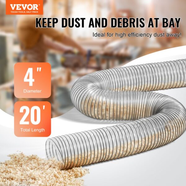 VEVOR 4'' x 20' Dust Collection Hose Thickened PVC Flexible Clear Hose