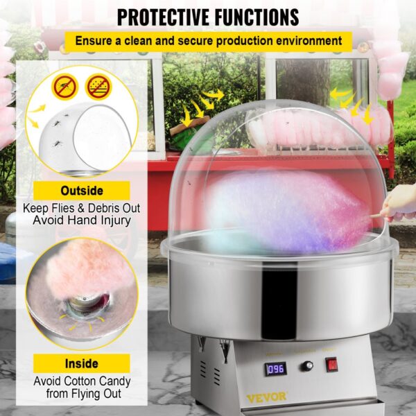 VEVOR candy machine cover prevents flies, debris, and keeps cotton candy contained.