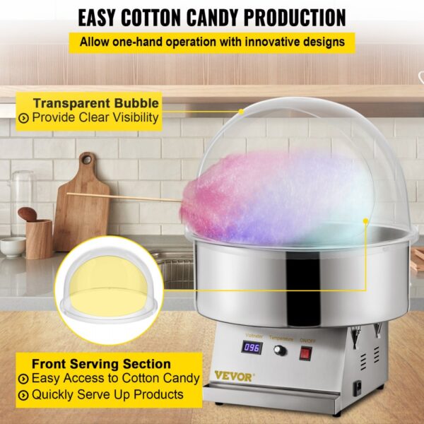 VEVOR candy machine cover showcasing cotton candy under a transparent protective bubble.