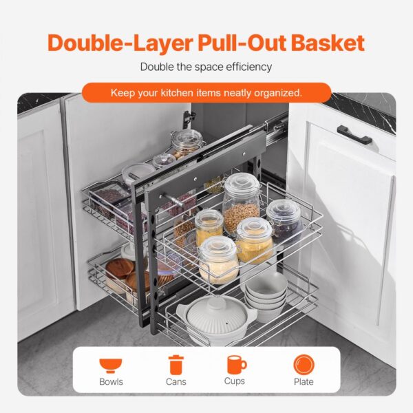 VEVOR 2 Tier Blind Corner Pull Out Organizer Chrome Kitchen Cabinet Basket