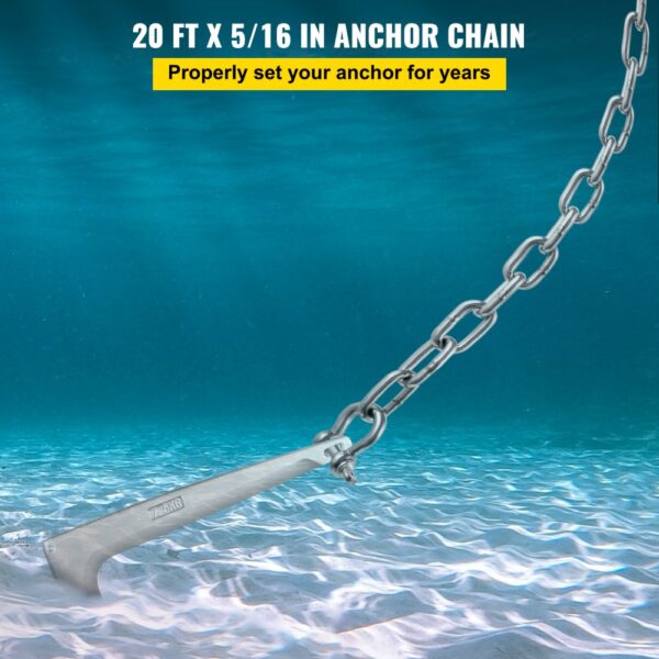 20 ft VEVOR anchor chain underwater securing an anchor to the seabed.