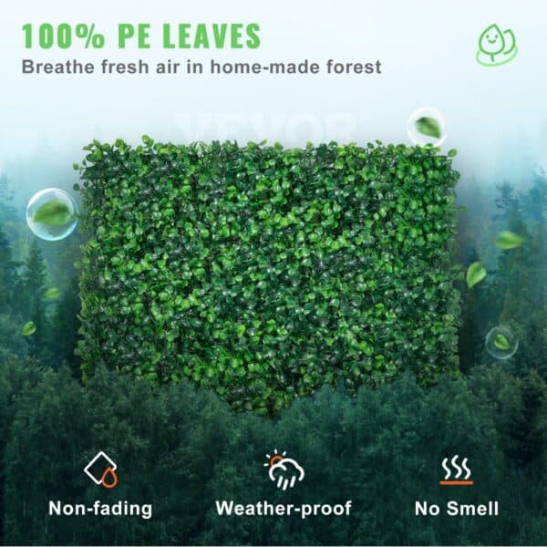 VEVOR artificial boxwood panels with 100% pe leaves, weather-proof and non-fading.