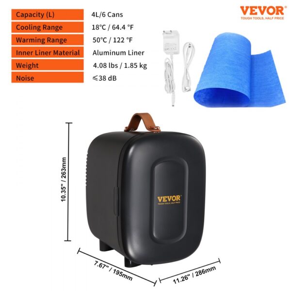 VEVOR Mini Fridge, 4L/6 Cans Compact Personal Fridge, AC/DC Portable Thermoelectric Cooler and Warmer Refrigerators, Skincare Fridge for Beverage, Snacks, Home, Office and Car, CE Listed (Black)