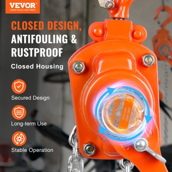 VEVOR closed housing lever chain hoist, antifouling, rustproof, secured design.