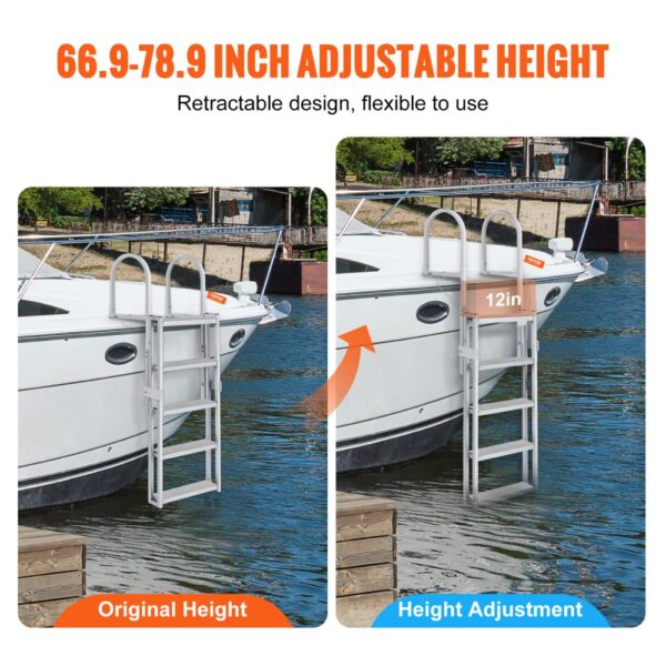 VEVOR dock ladder with adjustable height from 66.9 to 78.9 inches for flexible boat access.