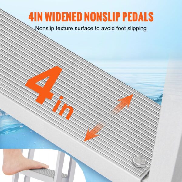 VEVOR dock ladder with 4-inch widened nonslip pedals featuring rubber pads to prevent slipping.