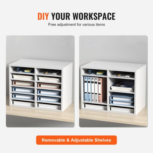 VEVOR literature organizers with adjustable shelves for customizable office storage solutions.
