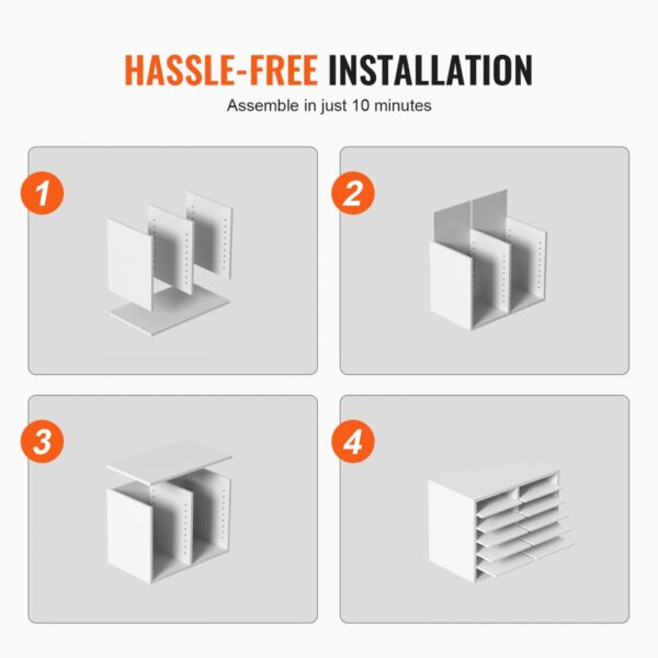 hassle-free installation of VEVOR literature organizers in four steps, assembled in 10 minutes.