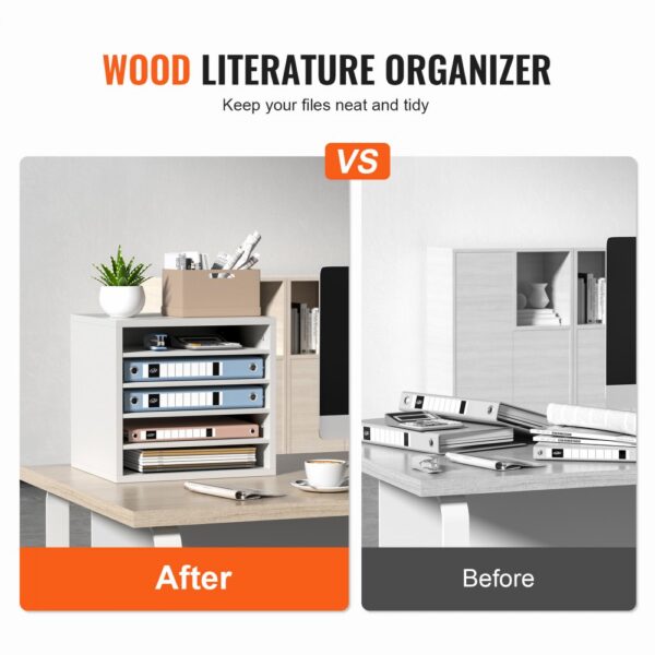 VEVOR literature organizers - before and after desk organization comparison, neat files vs messy desk.