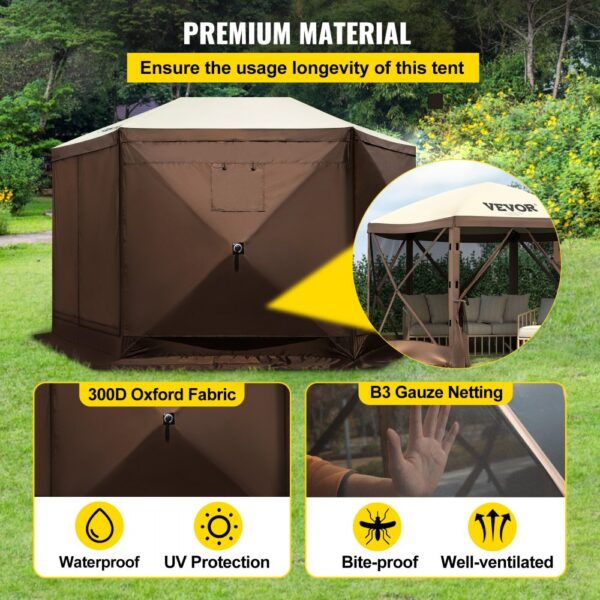 VEVOR camping gazebo with durable 300d oxford fabric, b3 gauze netting, waterproof, uv protection.