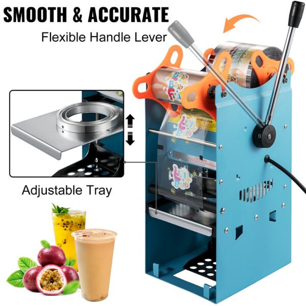 VEVOR Manual Tea Cup Sealer Machine, 300-500 Cup/h Manual Boba Tea Sealer Machine, Blue Boba Tea Sealing Machine, 90/95mm Cup Diameter Cup Sealing Machine with Heating Technology for Bubble Milk Tea