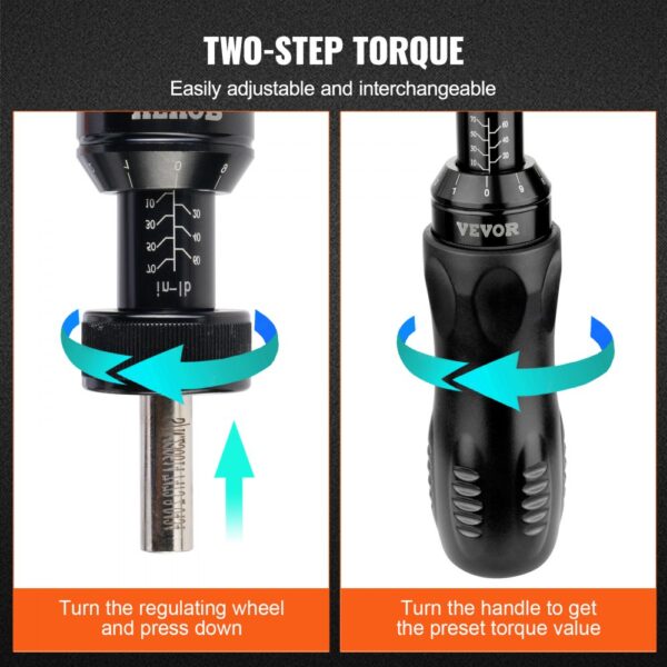 VEVOR Adjustable Torque Screwdriver 1/4" Range 10-70 in/lb w/ 1 in-lb Increment