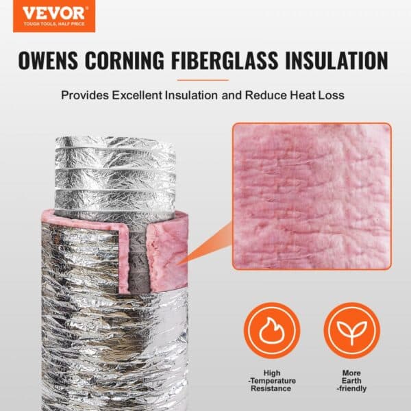 VEVOR dryer vent hose with owens corning fiberglass insulation for high-temperature resistance and eco-friendliness.