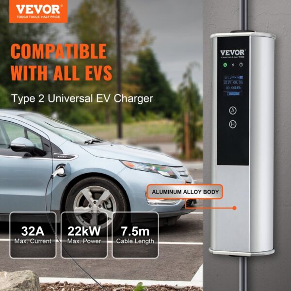 VEVOR Portable EV Charger Type 2 EV Charging Cable 32A CEE 32 7.5 M 230V/400V