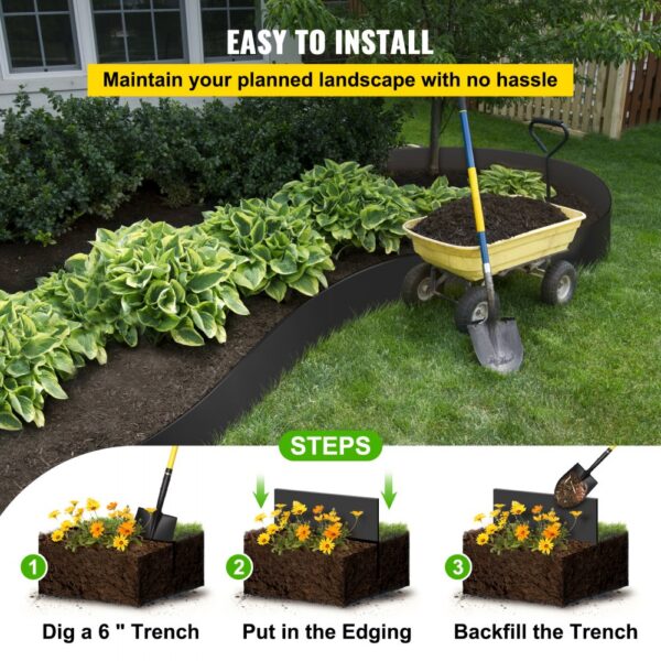 VEVOR Landscape Edging, 10 inch Depth 150 ft Total Length, Recycled HDPE Coiled Terrace Board, Flexible Bender Border for Landscaping, Lawn, Garden, Yard, Against Invading Weeds, Black