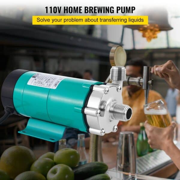 VEVOR Magnetic Beer Pump with Food MP-15RP Grade Well Pump Stainless Steel Head Magnetic Drive Brewing Beer Pump with High Temp Magnetic Brewing Beer Pump