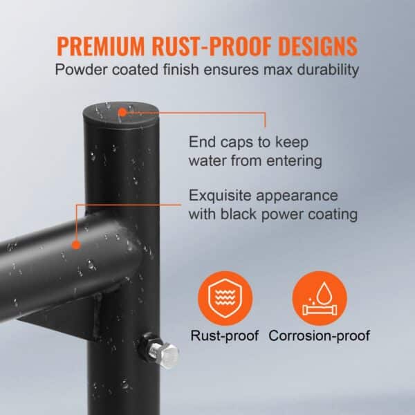 VEVOR truck ladder rack with rust-proof powder coating and end caps for water protection.