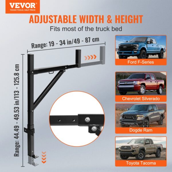 VEVOR truck rack with adjustable width and height to fit ford f-series, chevrolet silverado, dodge ram, toyota tacoma.