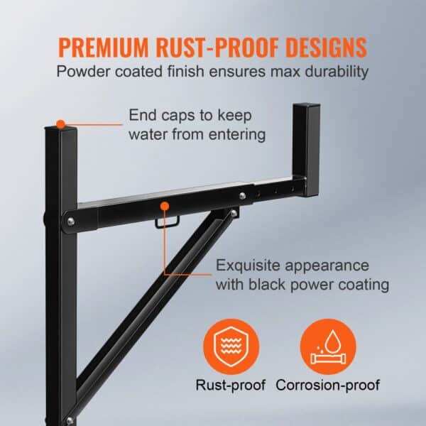 VEVOR truck rack with rust-proof, black powder coating for durability, featuring end caps to prevent water entry.