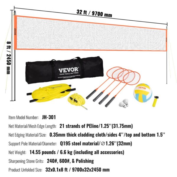 VEVOR Volleyball and Badminton Set, Outdoor Portable Badminton Net, Adjustable Height Steel Poles, Professional Combo Set with PVC Volleyball, Pump, Carrying Bag, Easy Setup for Backyard Beach Lawn