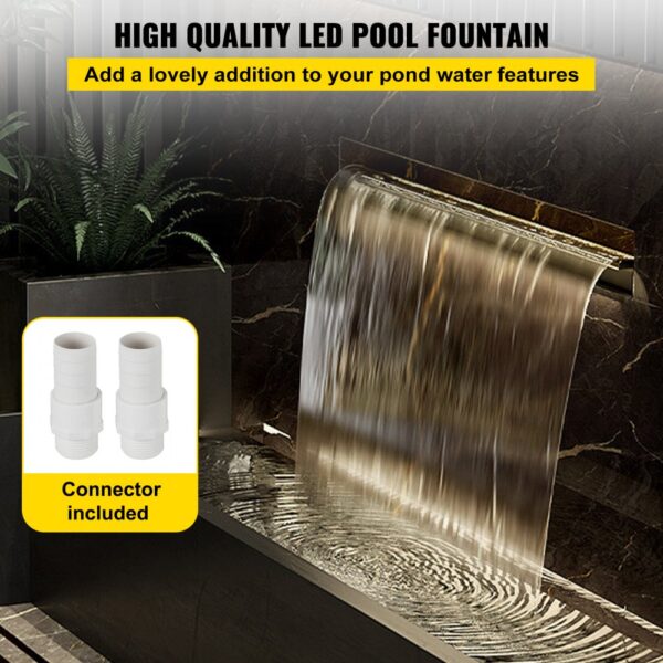 35.4" x 4.5" x 3.1" Stainless Steel Decorative Waterfall Pool Fountain With LED Strip Light For Garden Pond Indoors And Outdoors