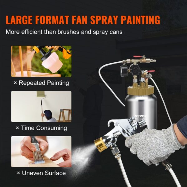 VEVOR Spray Paint Pressure Pot Tank, 2L/0.5gal Lightweight Air Paint Pressure Pot, 1.8mm Nozzle Spray Paint Gun 3m Hoses for Home Decoration Architecture Construction Automotive Painting, 45PSI Max