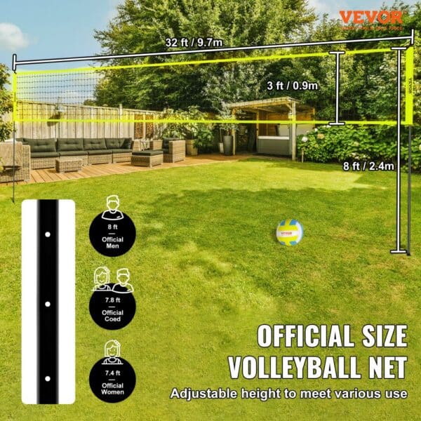 VEVOR Outdoor Portable Volleyball Net System, Adjustable Height Steel Poles, Professional Volleyball Set with PVC Volleyball, Pump, Carrying Bag, Heavy Duty Volleyball Net for Backyard, Beach, Lawn